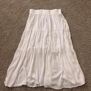 White Tiered Crinkle Midi Skirt